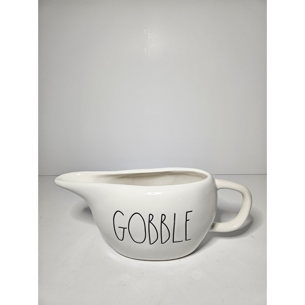 Rae Dunn Gobble Ceramic Gravy Boat White Thanksgiving Autumn Fall Tableware